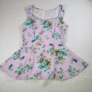 Soprano Floral Lavender Professional Sleeveless Peplum Top Size XS